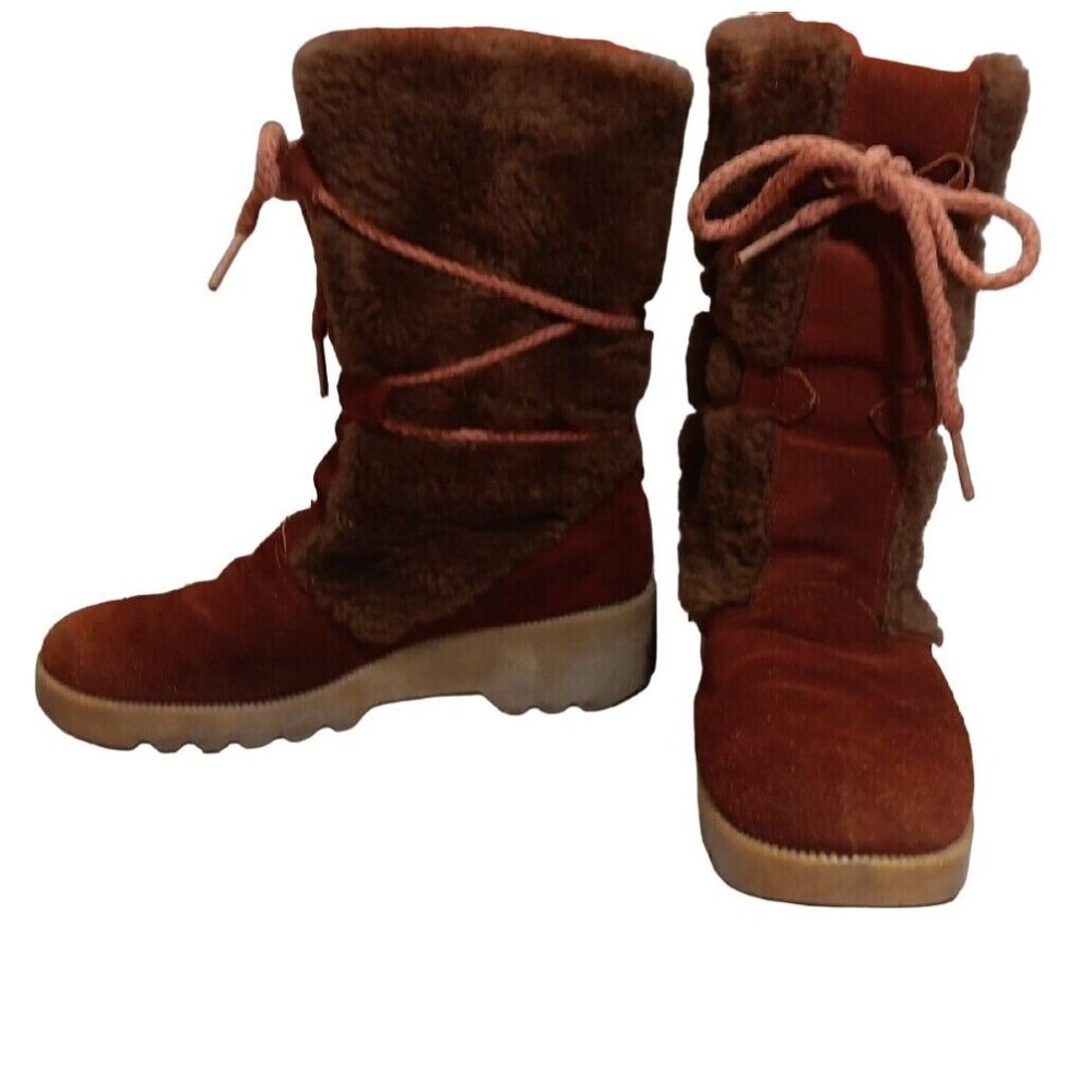✅Women's Size 8 VTG HIPPIE BOOTS Brown Suede Leather Faux Fur Lining *NO INSOLES - Picture 2 of 15
